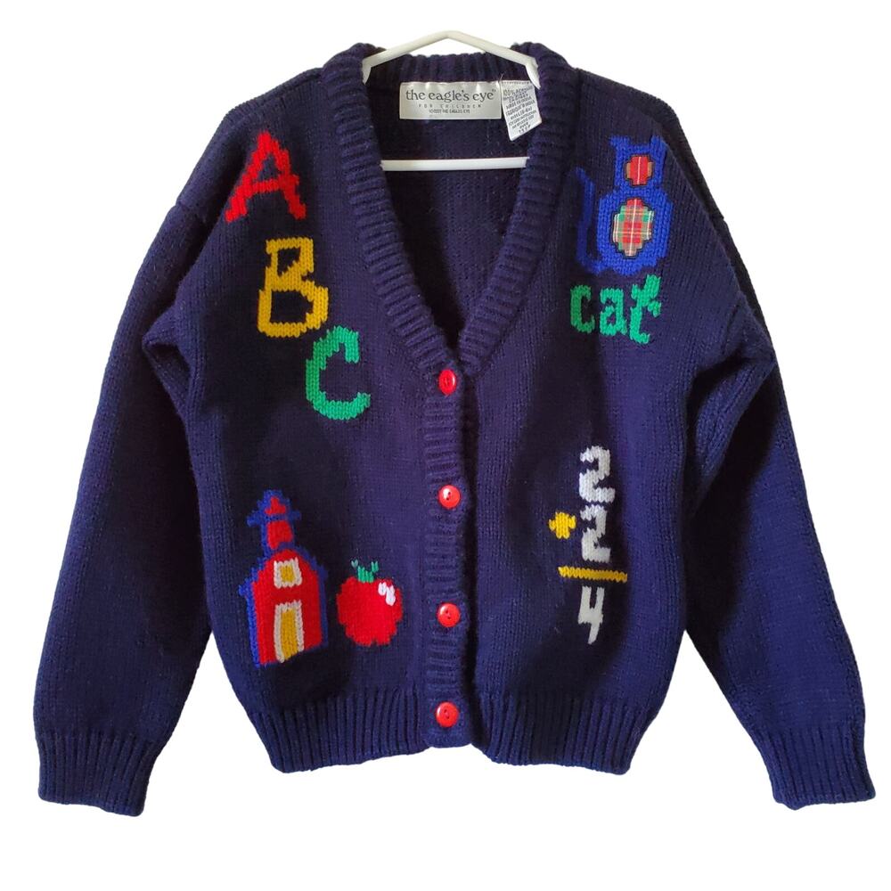 Vintage The Eagle's Eye 6-6X Youth Unisex ABC Cardigan Blue Red Button Up